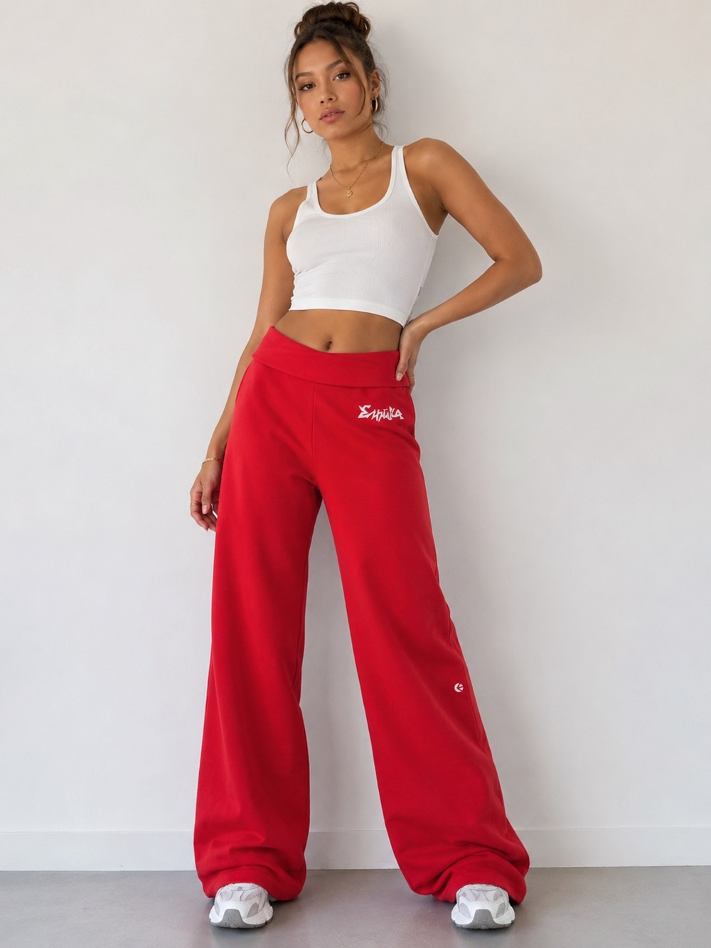 ethika Red flared leggings with Fold-Over Waist